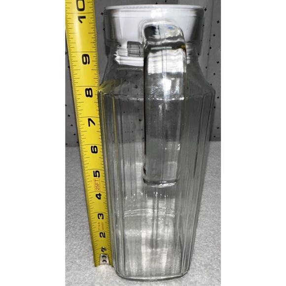 Luminarc Ribbed Glass Water Juice Refrigerator Pitcher W/ Handle & Lid - Picture 3 of 6